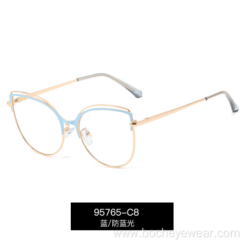 New metal anti blue light glasses women's comfortable spring leg fashion eyeglass frame UV400 flat lens